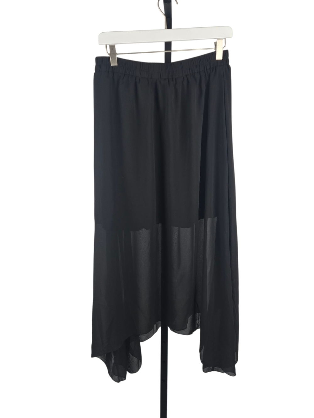 Disturbia Sheer Asymmetrical Handkerchief Hem Skirt Black Size Large - Picture 2 of 6